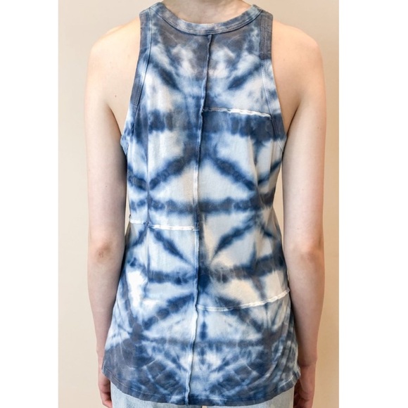 R.G Kane blue white tie dye print exposed seam crewneck tank top organic cotton - Picture 3 of 8